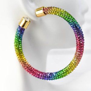 2.5" Rainbow Pave Wrap Stone Accent Hoop Earrings